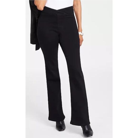 INC Women’s Pull On High Rise Asymmetrical Black Regular Boot Jeans Size 8 - Picture 1 of 5